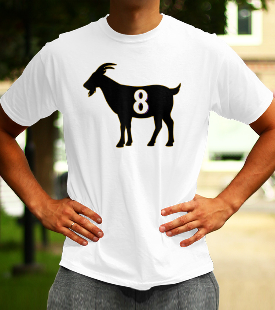 GOAT 8 Baltimore Football Maryland Raven Nation Black Goat Silhouette With Number 8 T-Shirt