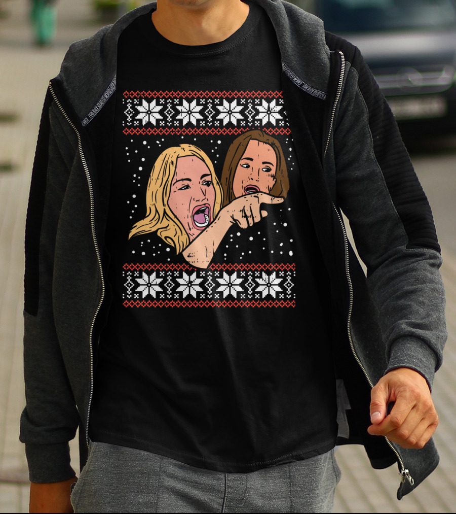 Angry Yelling Woman Meme Ugly Christmas T-Shirt