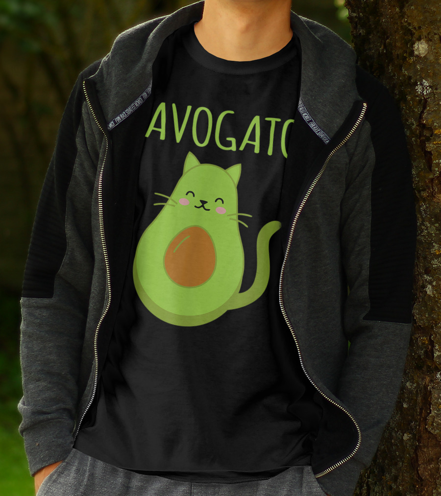 Avogato Cute Happy Cat Avocado T-Shirt