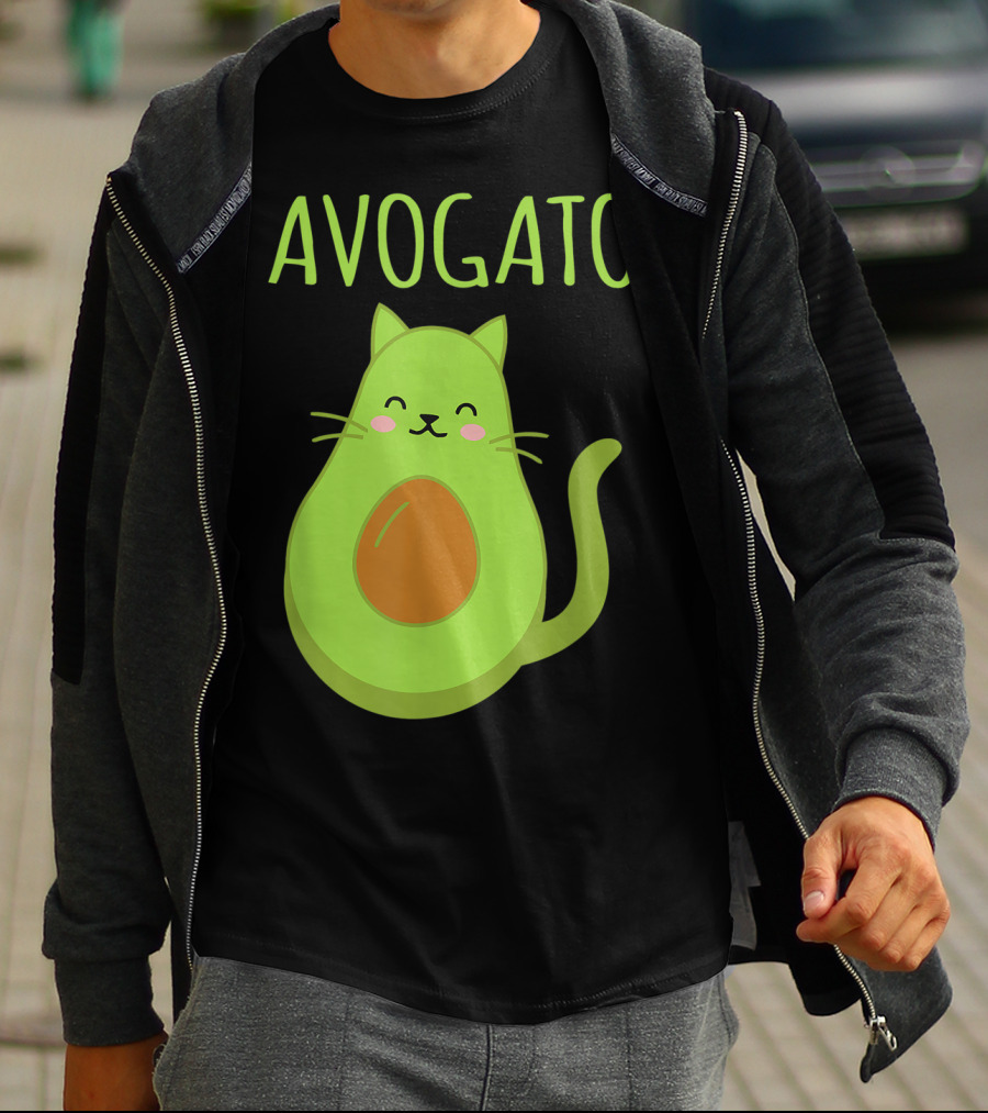 Avogato Cute Happy Cat Avocado T-Shirt