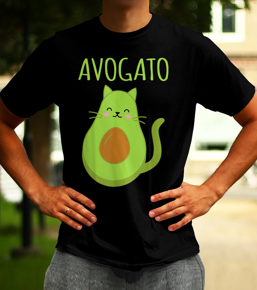 Avogato Cute Happy Cat Avocado T-Shirt