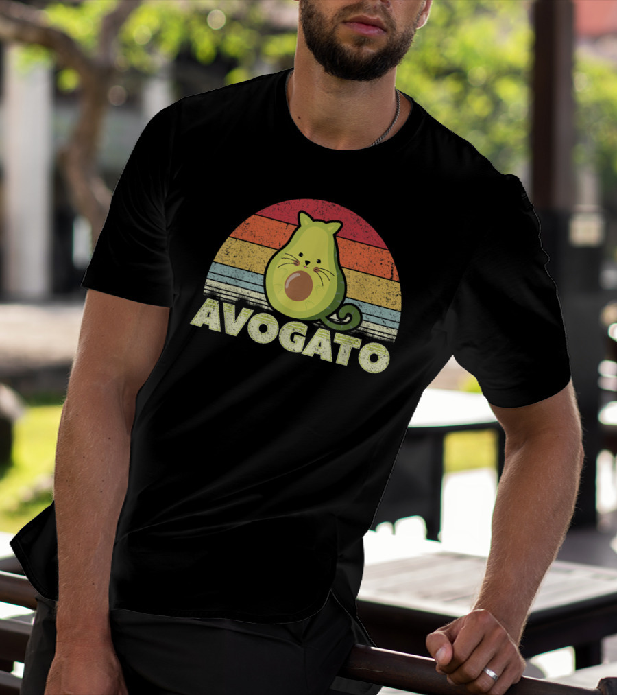 Avogato Retro Cat Avocado Vintage Sunset T-Shirt