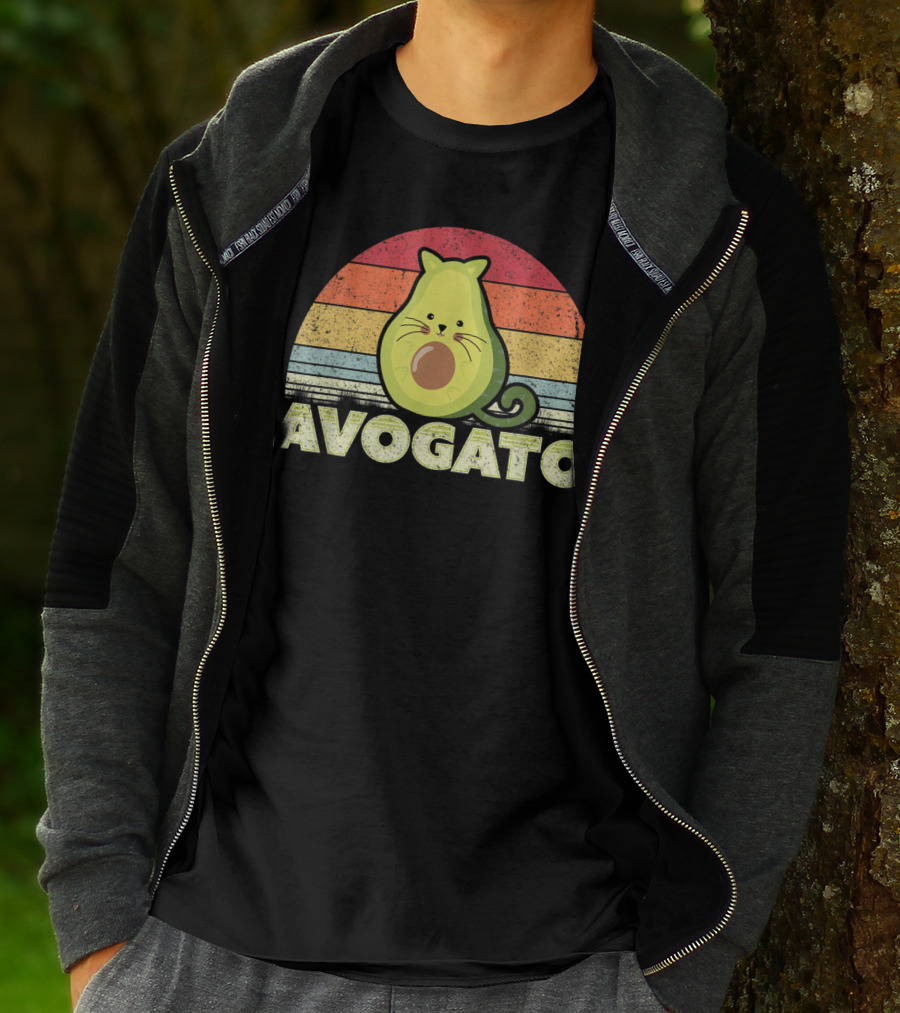 Avogato Retro Cat Avocado Vintage Sunset T-Shirt