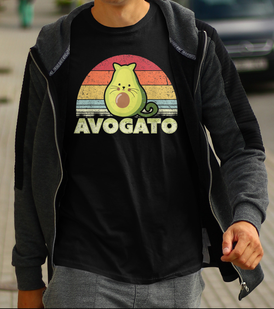 Avogato Retro Cat Avocado Vintage Sunset T-Shirt