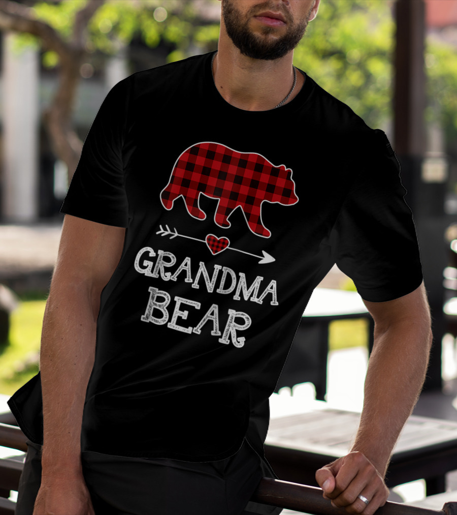 Grandma Bear Christmas Buffalo Plaid Raglan Baseball T-Shirt