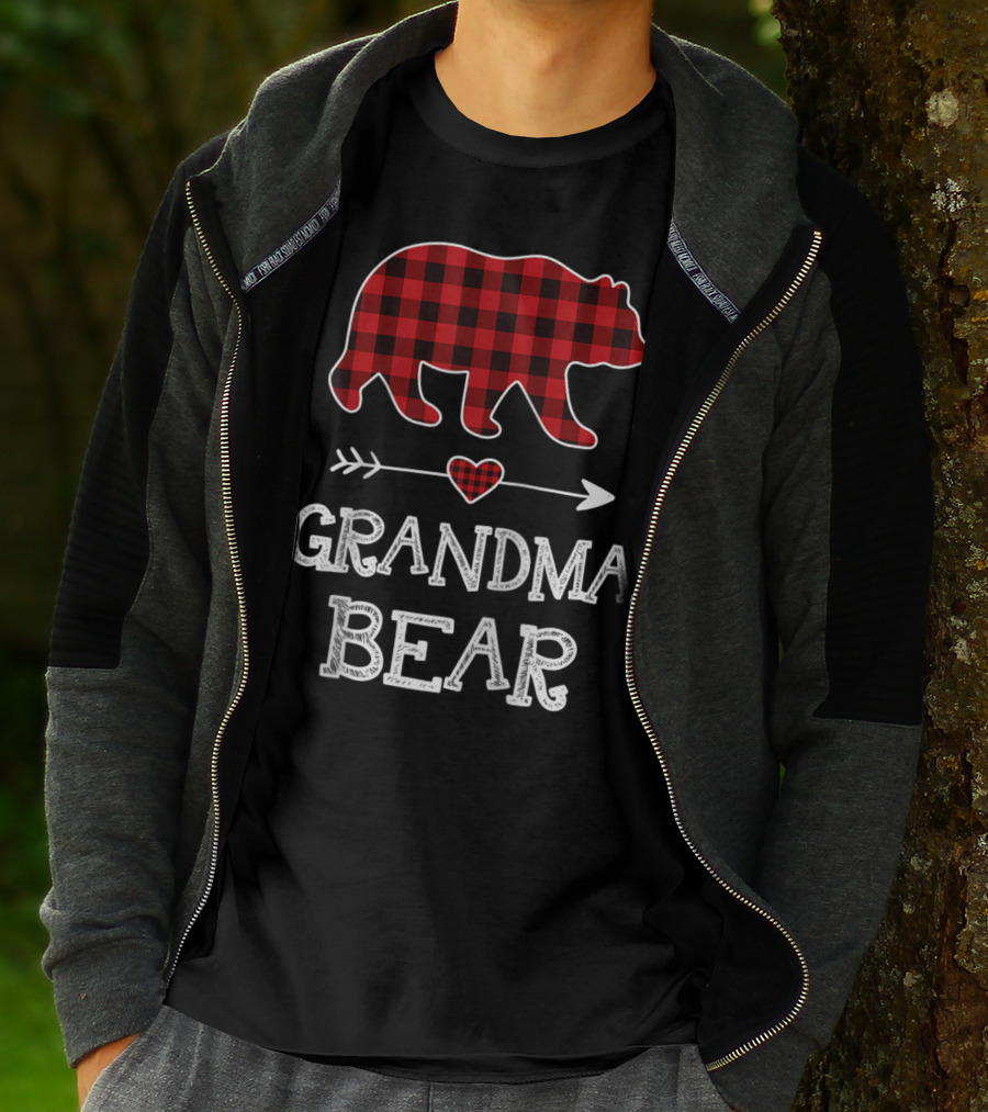 Grandma Bear Christmas Buffalo Plaid Raglan Baseball T-Shirt