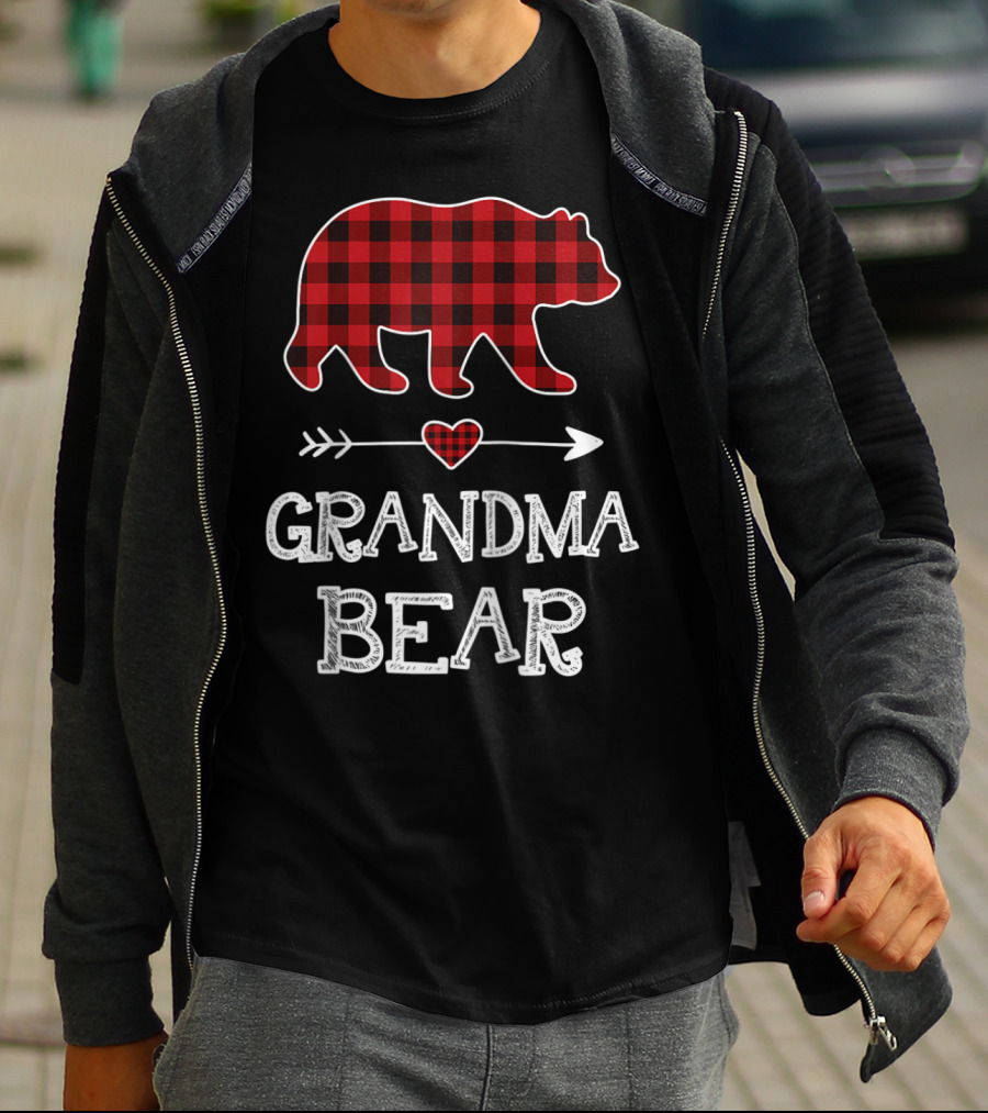 Grandma Bear Christmas Buffalo Plaid Raglan Baseball T-Shirt