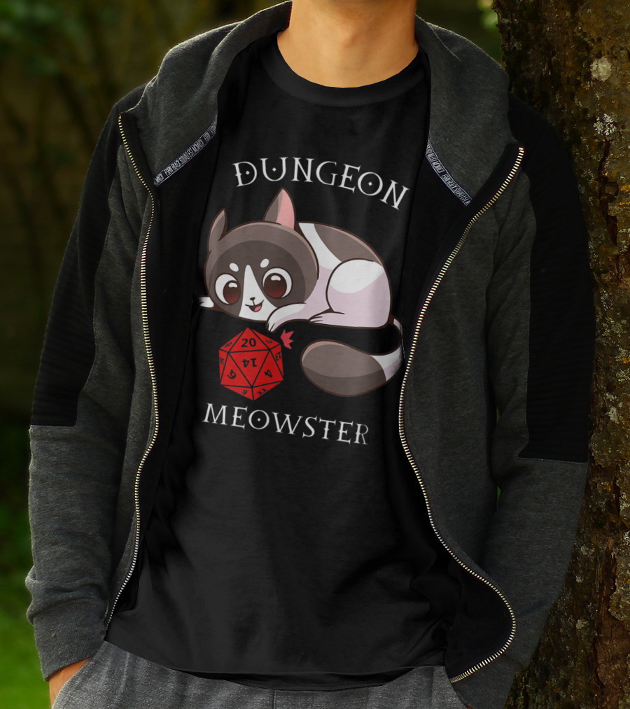 Dungeon Meowster Cat With D20 Nerd RPG Table Top Gamer T-Shirt