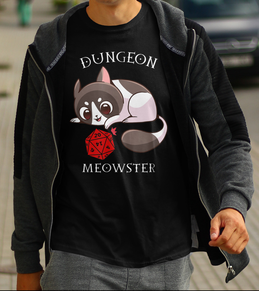 Dungeon Meowster Cat With D20 Nerd RPG Table Top Gamer T-Shirt