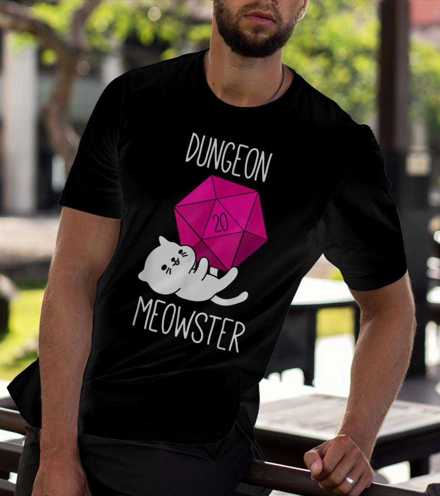 Dungeon Meowster Cat With D20 Dice For RPG Gamer T-Shirt