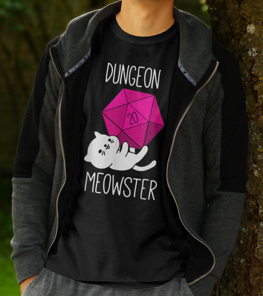 Dungeon Meowster Cat With D20 Dice For RPG Gamer T-Shirt
