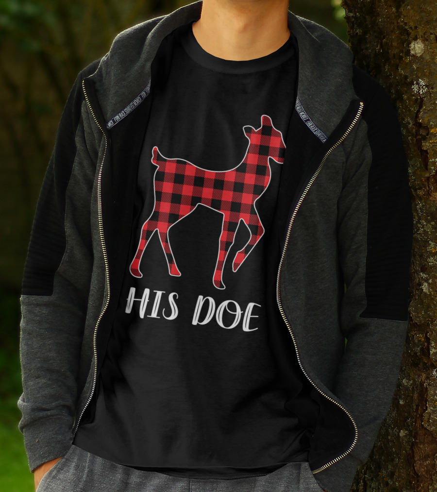 His Doe Red Plaid Buffalo Check Pattern Deer T-Shirt