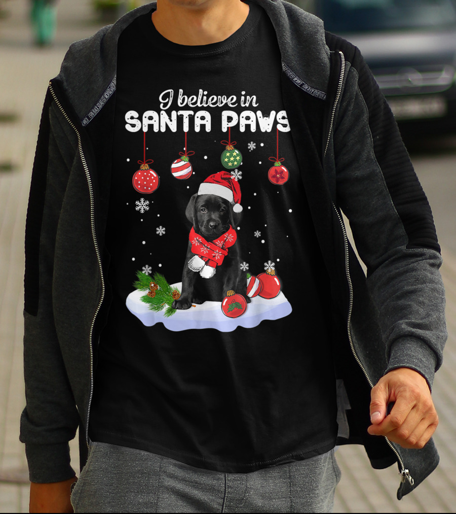 I Believe In Santa Paws Labrador Puppy With Christmas Ornaments T-Shirt