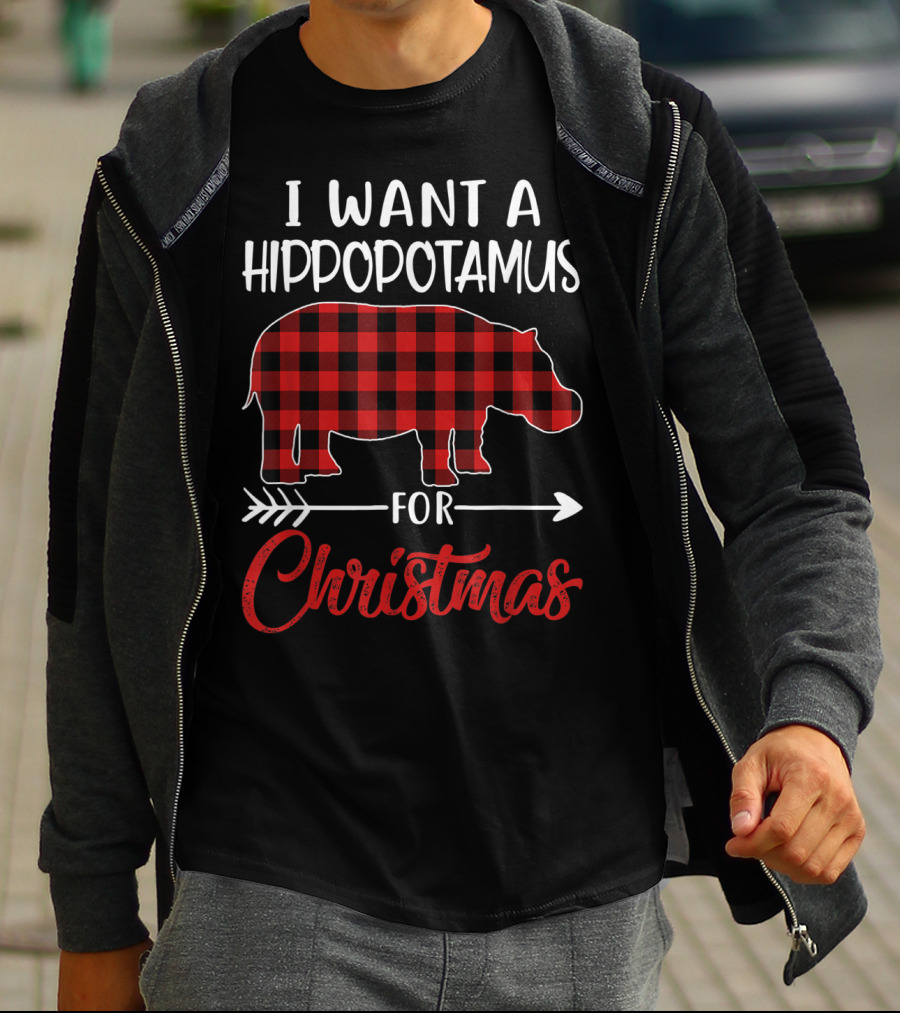 I Want A Hippopotamus For Christmas Hippo Buffalo Plaid T-Shirt