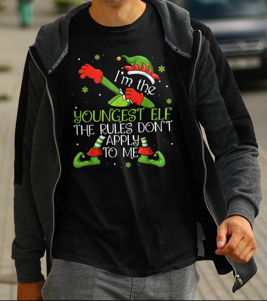 I’m The Youngest Elf The Rules Don’t Apply To Me Christmas Dabbing Elf T-Shirt