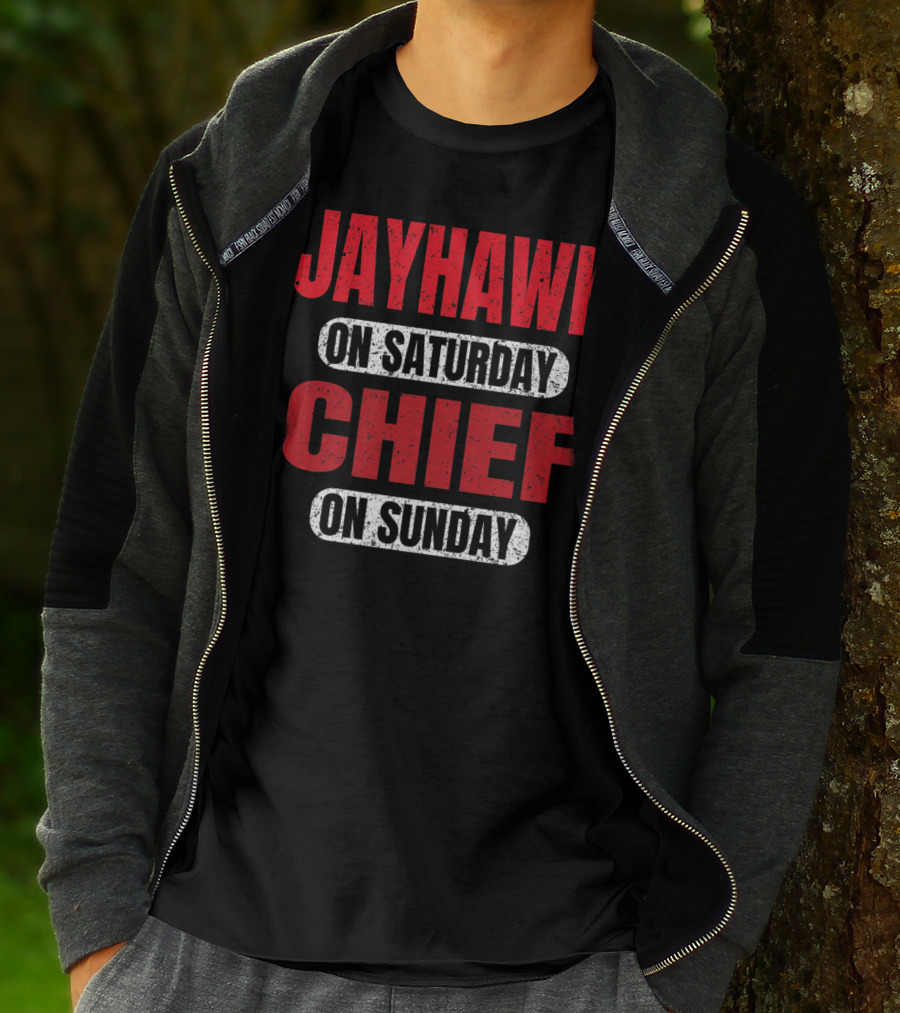 Jayhawk On Saturday Chief On Sunday Kansas City Football Fan T-Shirt