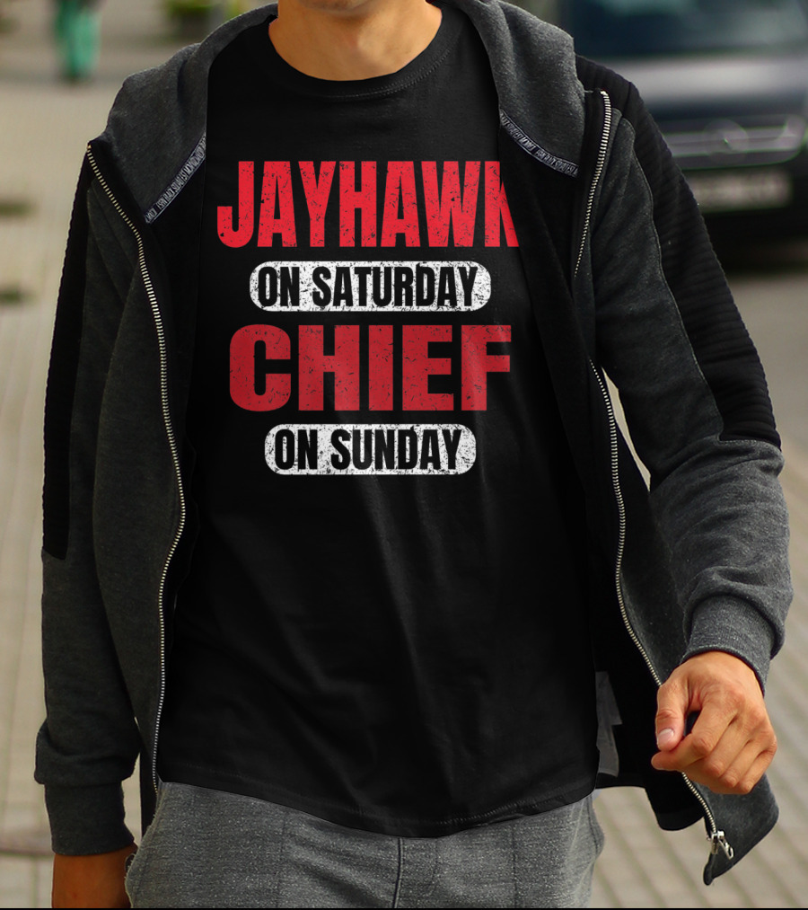 Jayhawk On Saturday Chief On Sunday Kansas City Football Fan T-Shirt
