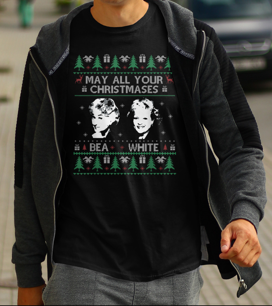May All Your Christmases Bea White With Holiday Sweater Icons T-Shirt