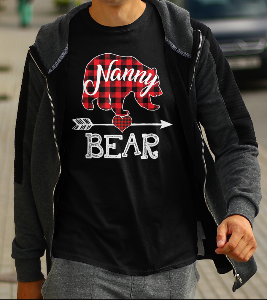 Nanny Bear Plaid Heart Arrow Buffalo Christmas T-Shirt