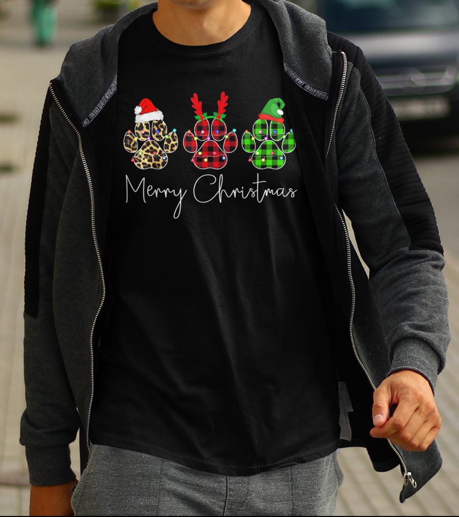 Merry Christmas Leopard Reindeer Elf Paw Dogs T-Shirt
