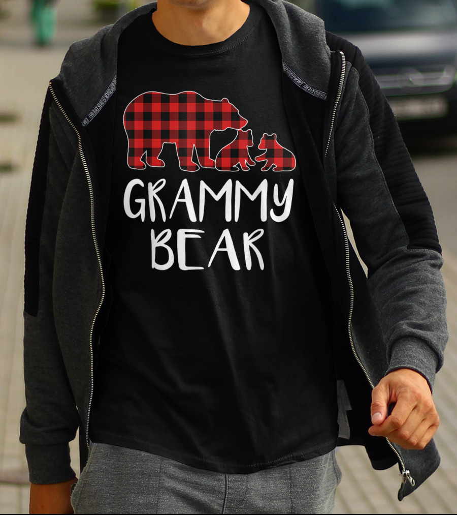 Grammy Bear Red Plaid Two Cubs Matching Buffalo T-Shirt