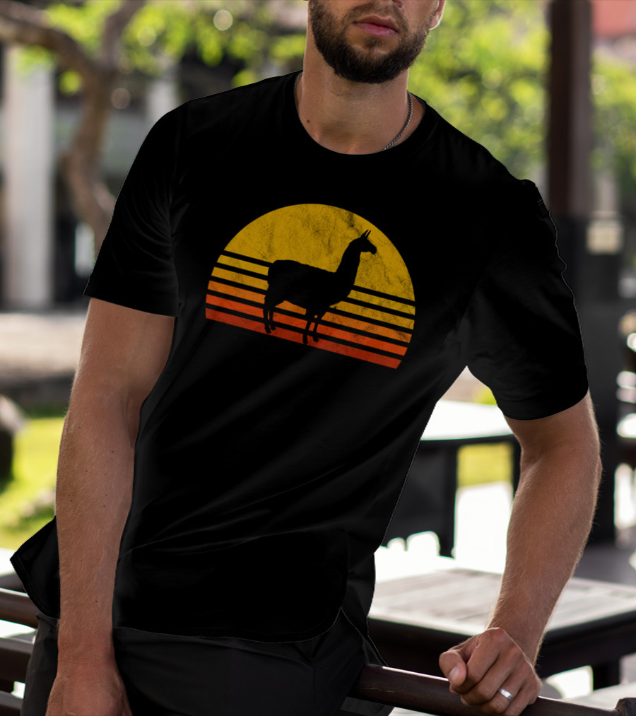 Retro Llama Silhouette Against Sunset Colors T-Shirt