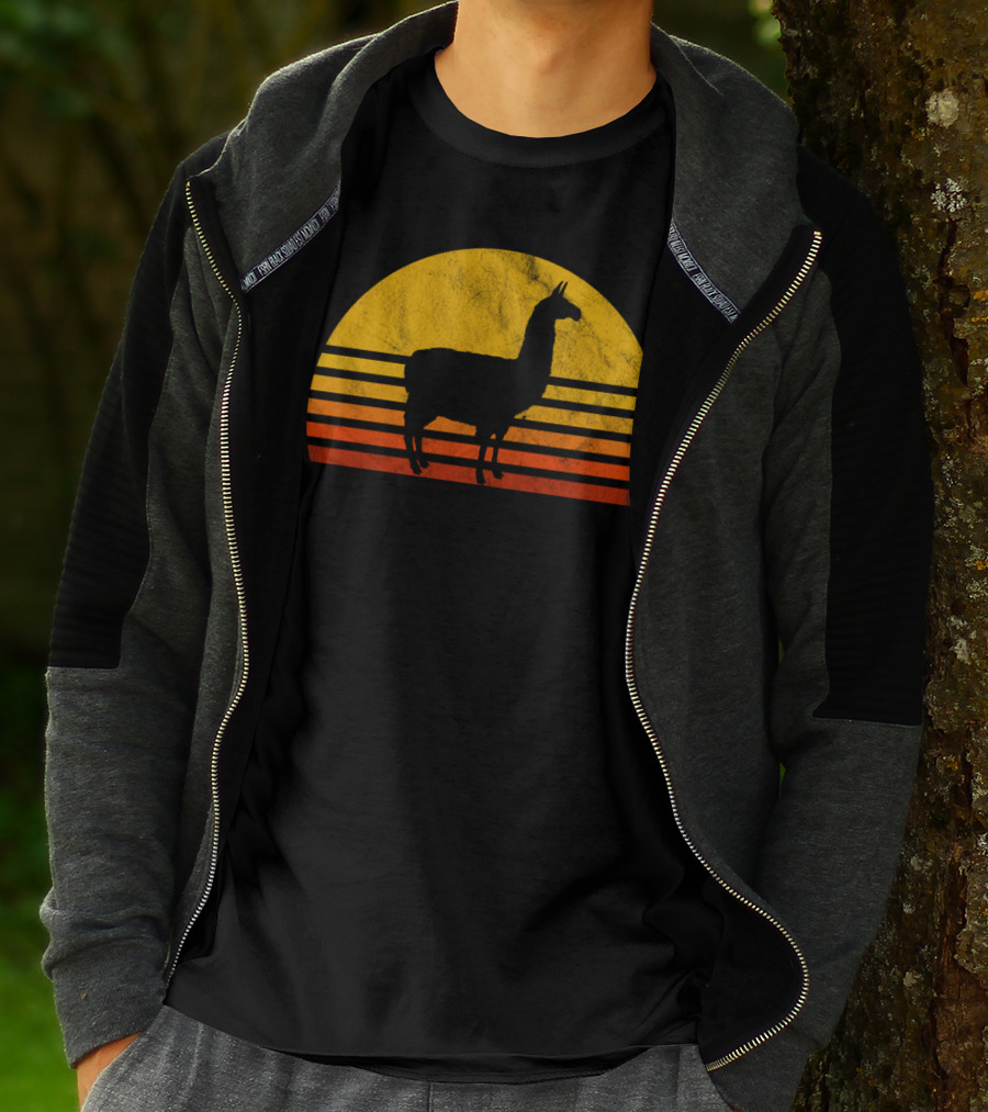 Retro Llama Silhouette Against Sunset Colors T-Shirt