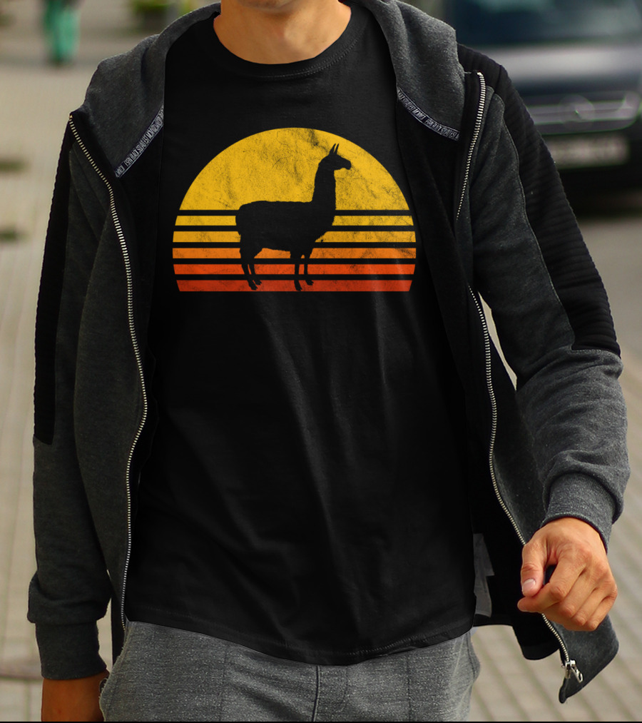 Retro Llama Silhouette Against Sunset Colors T-Shirt