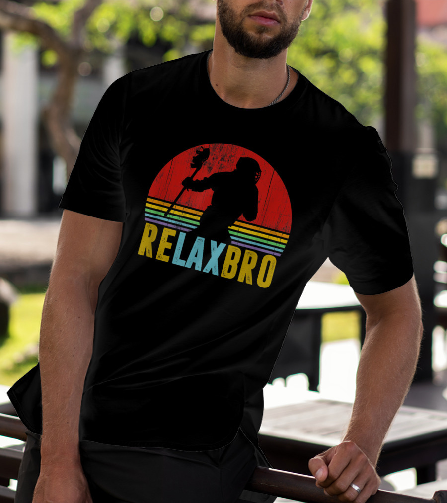 ReLax Bro Lacrosse LAX Apparel Retro Style Silhouette Vintage Sunset T-Shirt