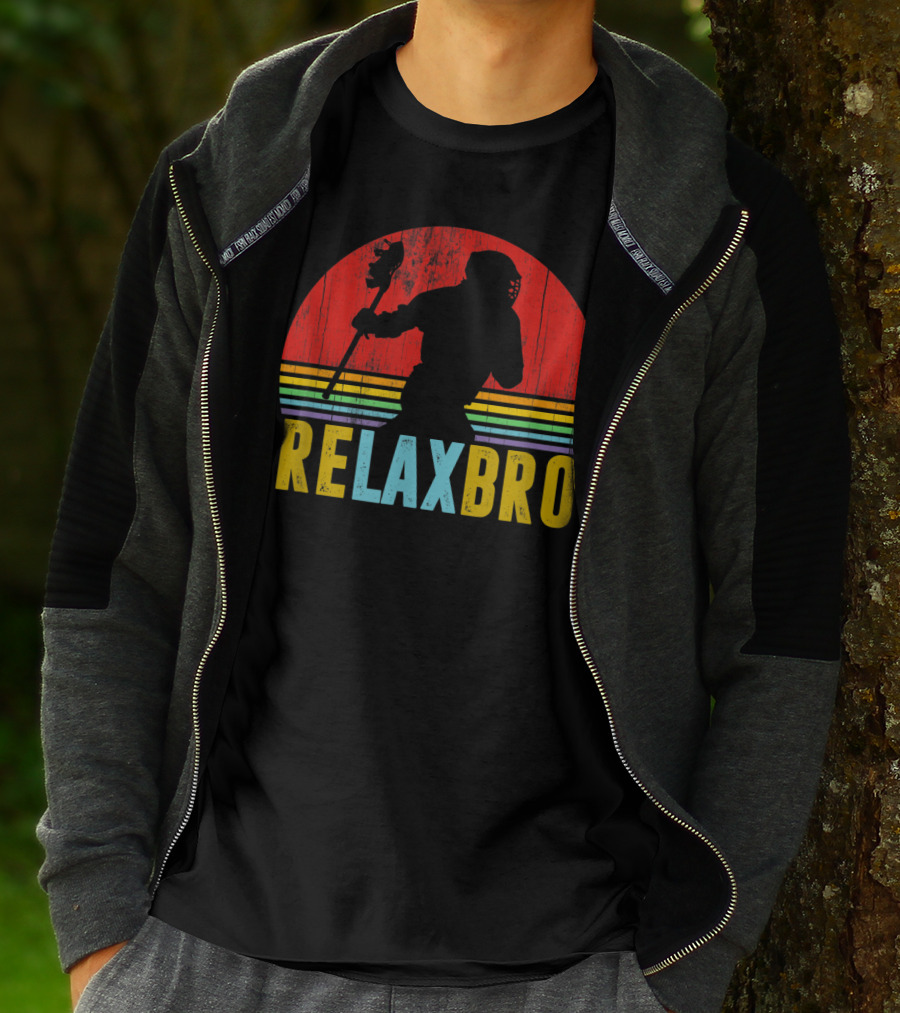 ReLax Bro Lacrosse LAX Apparel Retro Style Silhouette Vintage Sunset T-Shirt