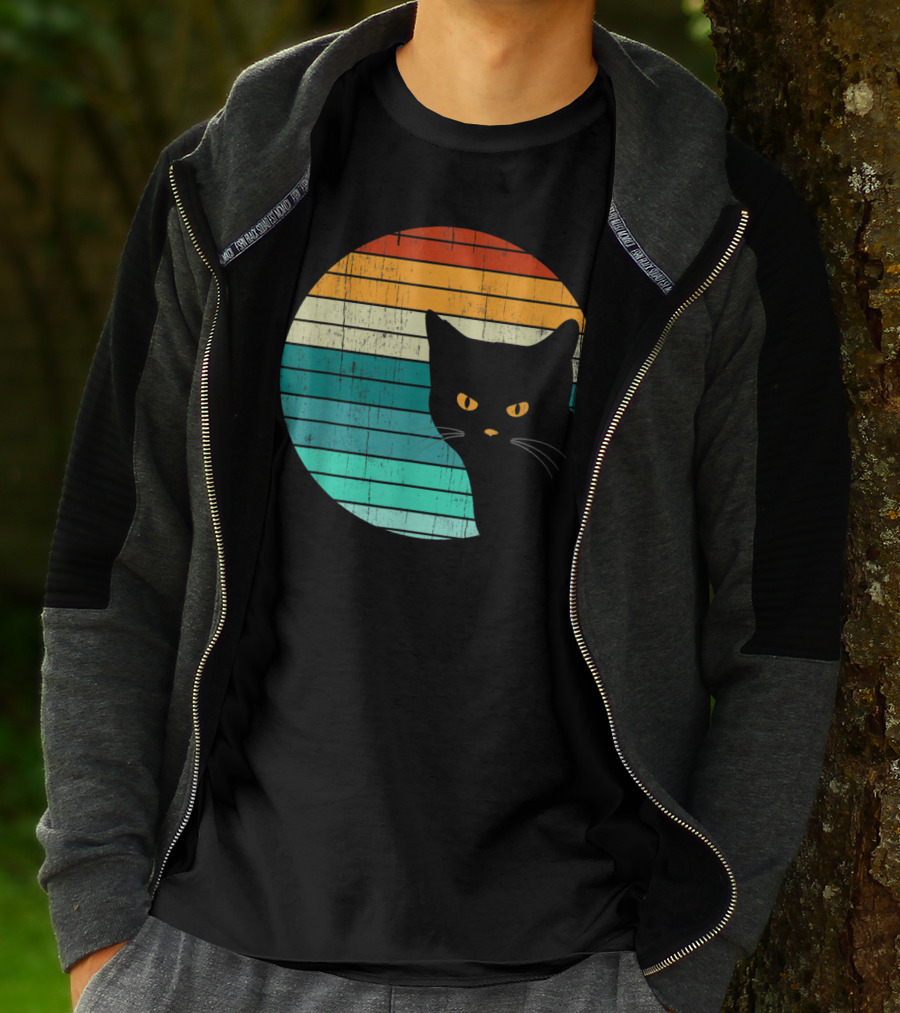 Unique Vintage Kitten Kitty Cat Retro Sunset Stripes T-Shirt