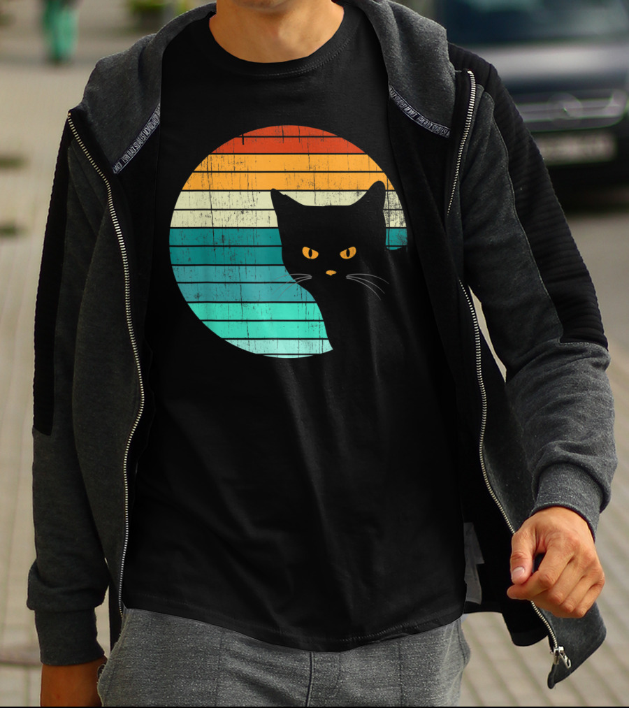Unique Vintage Kitten Kitty Cat Retro Sunset Stripes T-Shirt