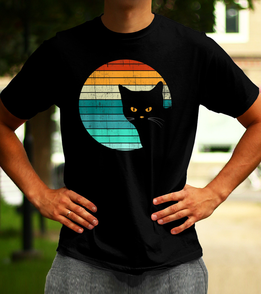 Unique Vintage Kitten Kitty Cat Retro Sunset Stripes T-Shirt