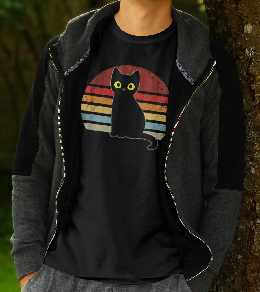 Vintage Retro Stripes Black Cat Kitty Kitten T-Shirt