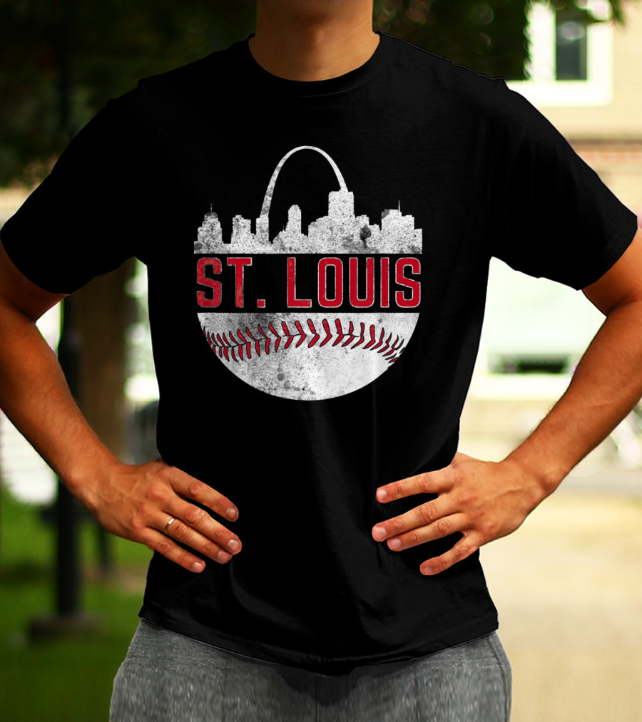 St Louis Vintage City Skyline Baseball Arch T-Shirt