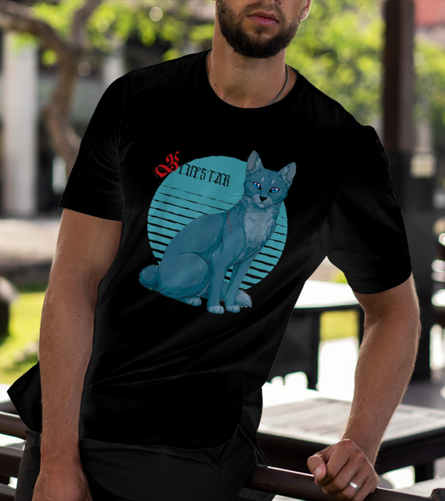 Bluestar Warrior Cats With Blue Striped Circle Background T-Shirt