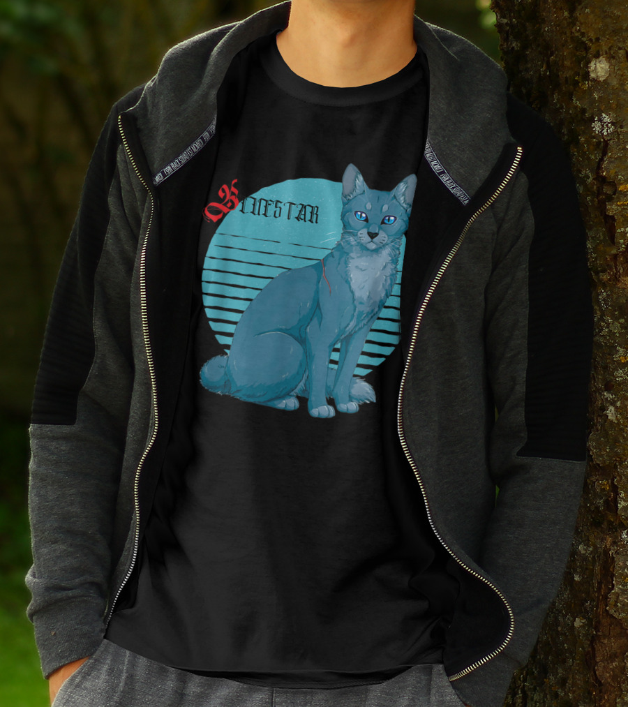 Bluestar Warrior Cats With Blue Striped Circle Background T-Shirt