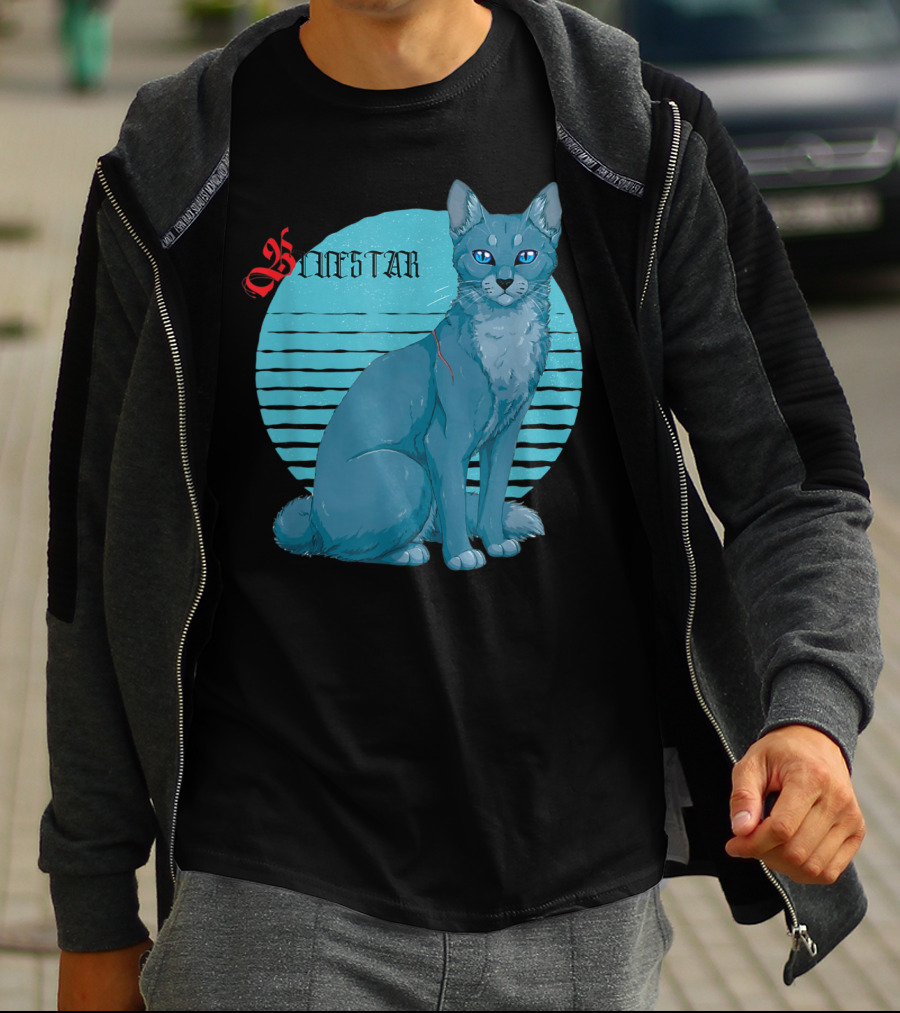 Bluestar Warrior Cats With Blue Striped Circle Background T-Shirt