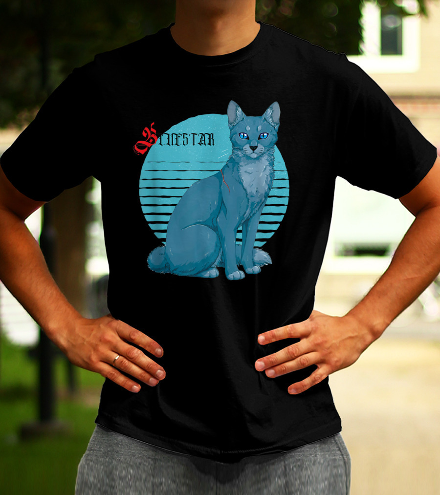 Bluestar Warrior Cats With Blue Striped Circle Background T-Shirt