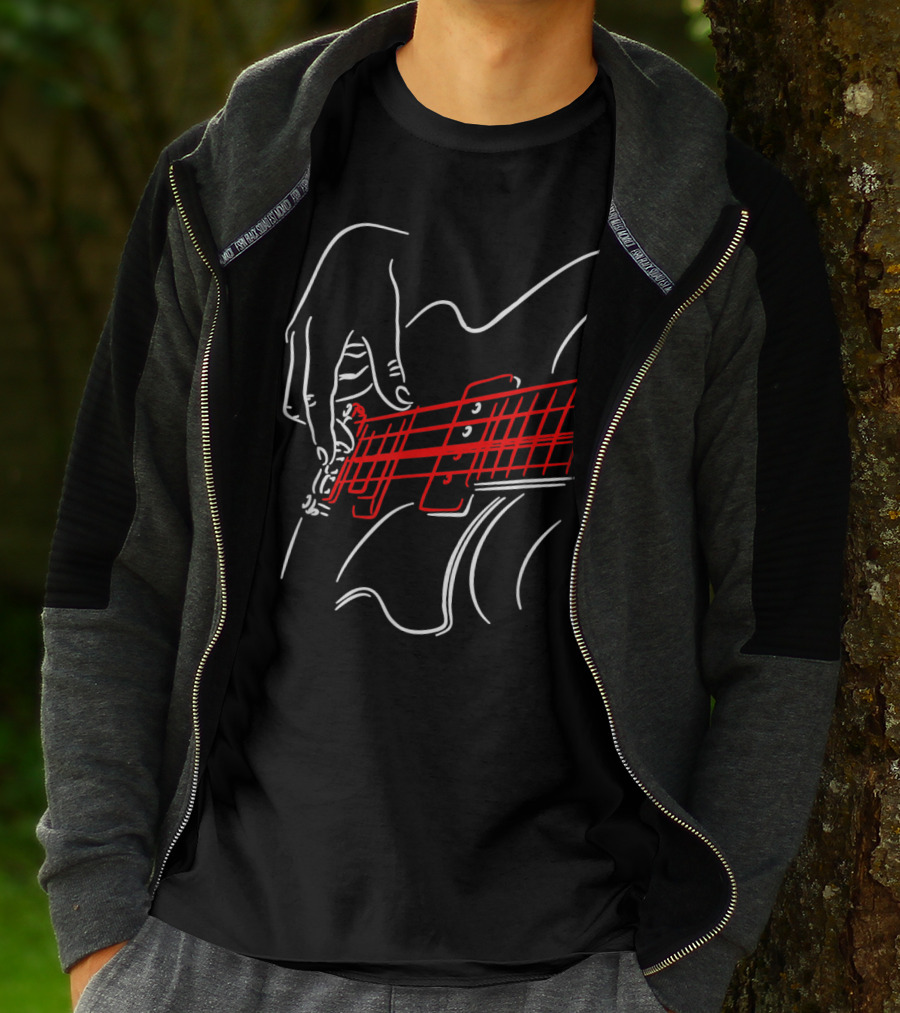 Acoustic Guitar Guitarist Bass Player Musician Outline Sketch T-Shirt