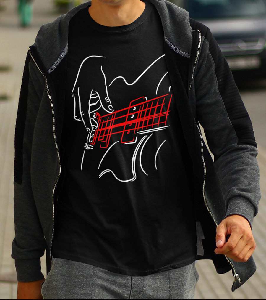 Acoustic Guitar Guitarist Bass Player Musician Outline Sketch T-Shirt
