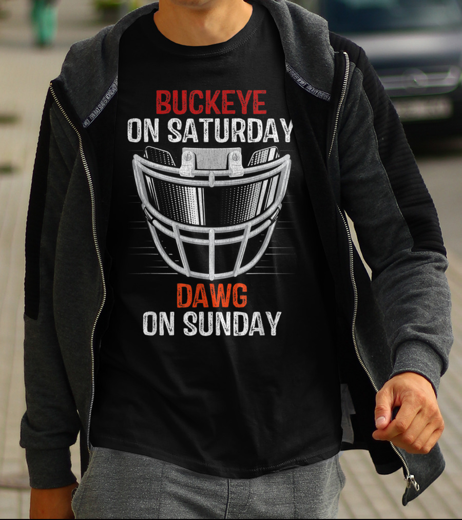 Buckeye On Saturday Dawg On Sunday Football Helmet Fan Crossover T-Shirt