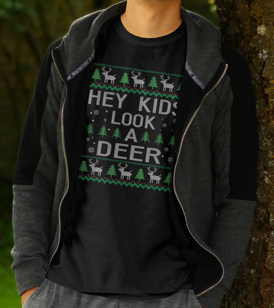 Hey Kids Look A Deer UglyStyle Christmas T-Shirt