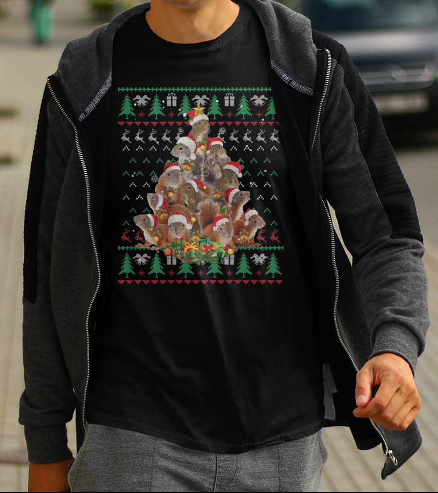 Christmas Tree Squirrel Santa Hats And Presents T-Shirt