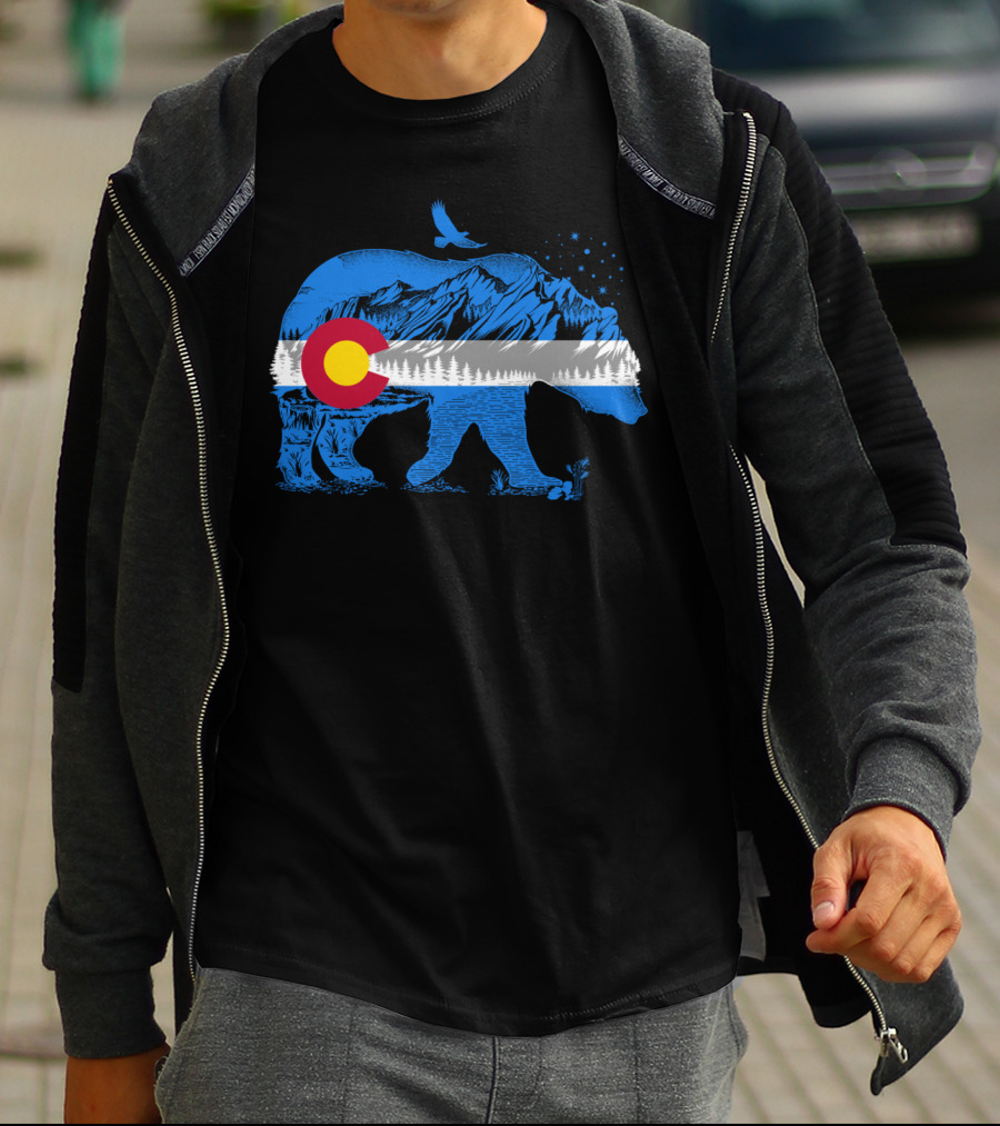 Colorado Bear Flag Mountains Landscape With Eagle T-Shirt
