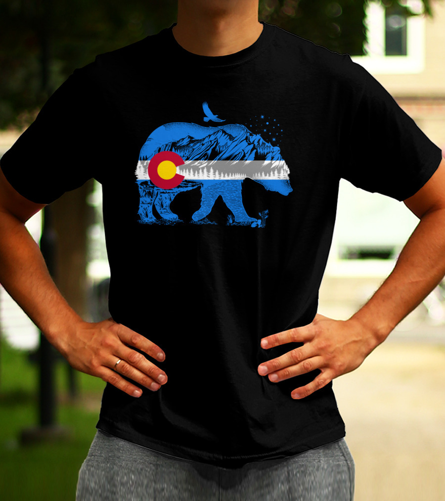 Colorado Bear Flag Mountains Landscape With Eagle T-Shirt