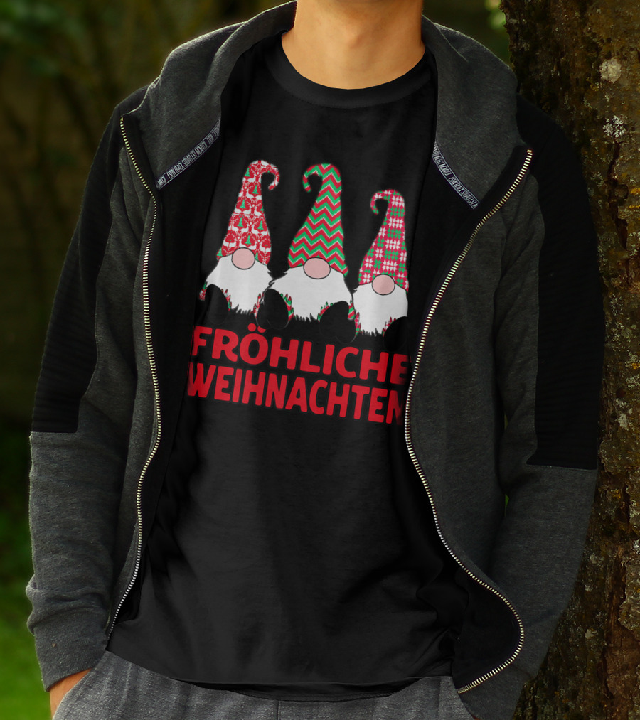 Fröhliche Weihnachten German Nordic Gnomes Pattern Trio T-Shirt