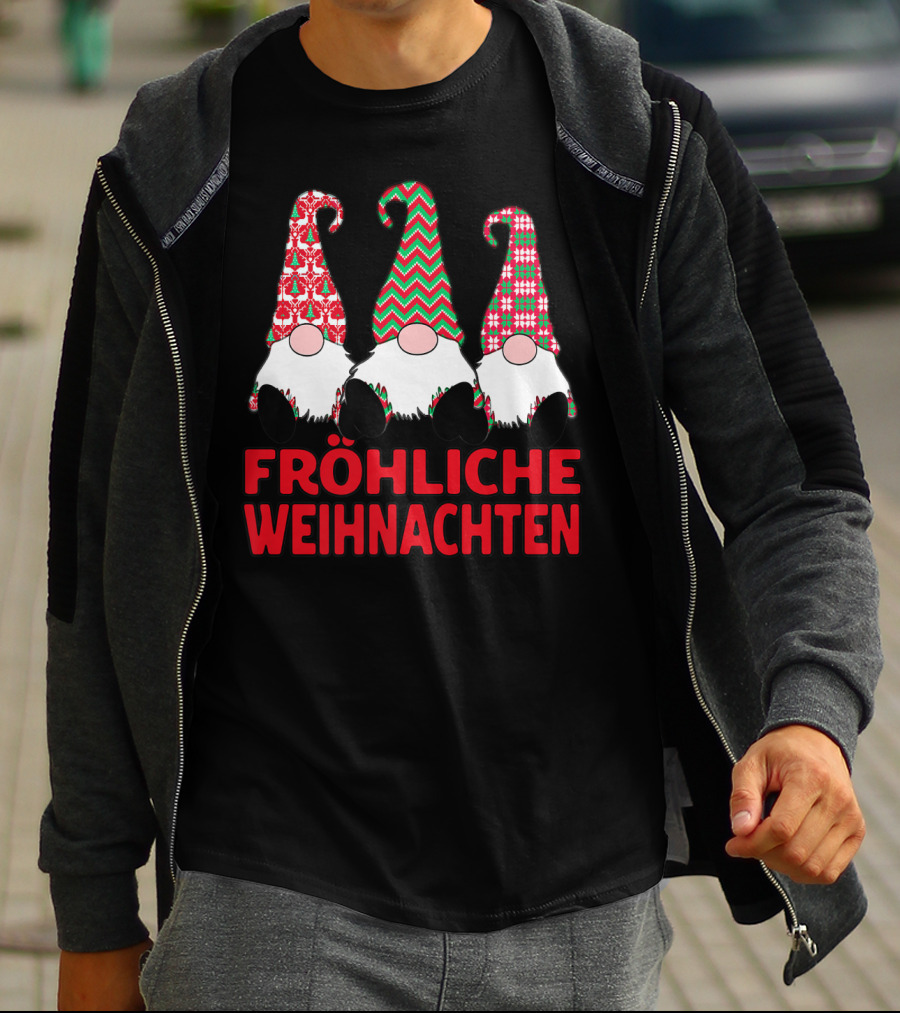 Fröhliche Weihnachten German Nordic Gnomes Pattern Trio T-Shirt