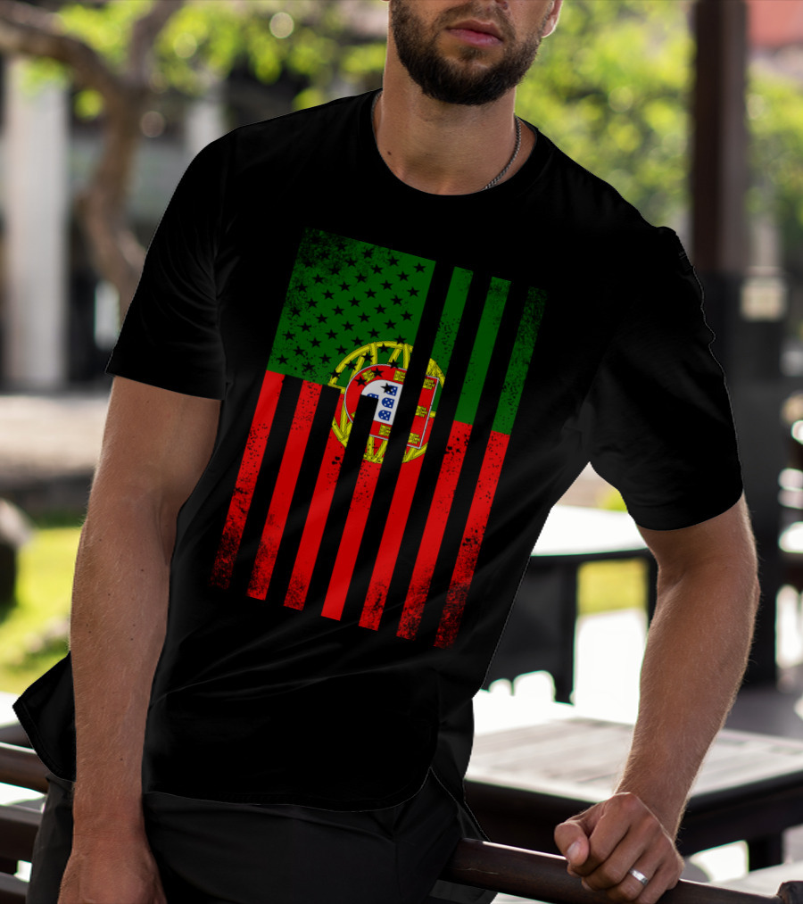 Half Portuguese Flag American Inside Me USA Flag Fusion T-Shirt