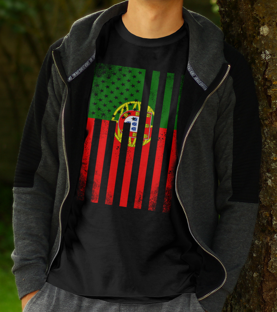 Half Portuguese Flag American Inside Me USA Flag Fusion T-Shirt